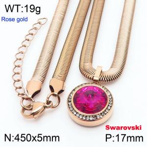 Stainless steel 450X5mm  snake chain with swarovski crystone circle pendant fashional rose gold necklace - KN233372-K