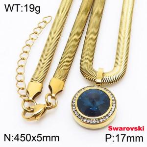 Stainless steel 450X5mm  snake chain with swarovski crystone circle pendant fashional gold necklace - KN233373-K