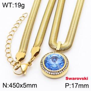 Stainless steel 450X5mm  snake chain with swarovski crystone circle pendant fashional gold necklace - KN233375-K