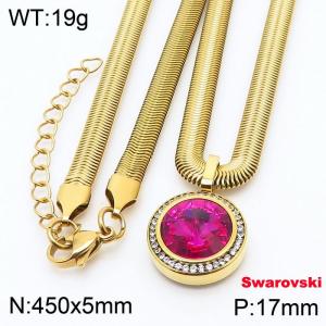 Stainless steel 450X5mm  snake chain with swarovski crystone circle pendant fashional gold necklace - KN233376-K