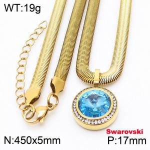 Stainless steel 450X5mm  snake chain with swarovski crystone circle pendant fashional gold necklace - KN233377-K