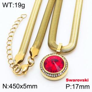 Stainless steel 450X5mm  snake chain with swarovski crystone circle pendant fashional gold necklace - KN233378-K