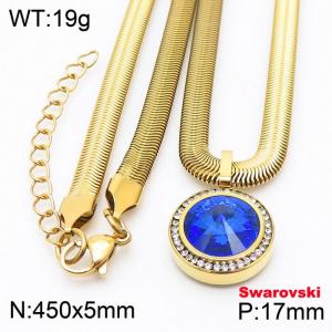 Stainless steel 450X5mm  snake chain with swarovski crystone circle pendant fashional gold necklace - KN233379-K