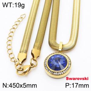 Stainless steel 450X5mm  snake chain with swarovski crystone circle pendant fashional gold necklace - KN233380-K