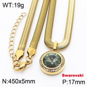 Stainless steel 450X5mm  snake chain with swarovski crystone circle pendant fashional gold necklace - KN233381-K