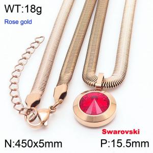 Stainless steel 450X5mm  snake chain with swarovski big stone circle pendant fashional rose gold necklace - KN233383-K