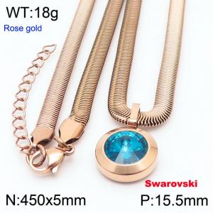 Stainless steel 450X5mm  snake chain with swarovski big stone circle pendant fashional rose gold necklace - KN233384-K