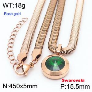 Stainless steel 450X5mm  snake chain with swarovski big stone circle pendant fashional rose gold necklace - KN233385-K