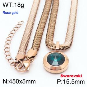 Stainless steel 450X5mm  snake chain with swarovski big stone circle pendant fashional rose gold necklace - KN233388-K