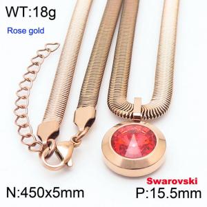 Stainless steel 450X5mm  snake chain with swarovski big stone circle pendant fashional rose gold necklace - KN233390-K