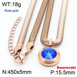 Stainless steel 450X5mm  snake chain with swarovski big stone circle pendant fashional rose gold necklace - KN233391-K