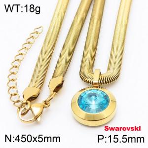 Stainless steel 450X5mm  snake chain with swarovski big stone circle pendant fashional gold necklace - KN233392-K