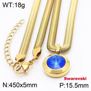 Stainless steel 450X5mm  snake chain with swarovski big stone circle pendant fashional gold necklace - KN233393-K