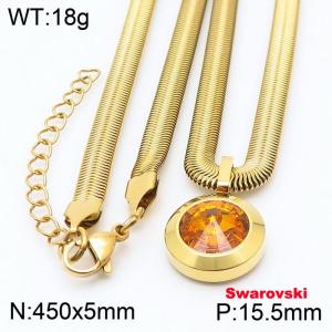 Stainless steel 450X5mm  snake chain with swarovski big stone circle pendant fashional gold necklace - KN233394-K