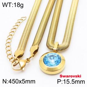 Stainless steel 450X5mm  snake chain with swarovski big stone circle pendant fashional gold necklace - KN233395-K