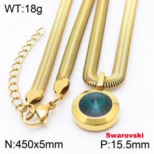 Stainless steel 450X5mm  snake chain with swarovski big stone circle pendant fashional gold necklace - KN233396-K