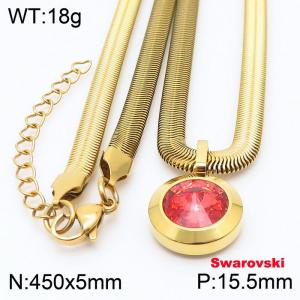 Stainless steel 450X5mm  snake chain with swarovski big stone circle pendant fashional gold necklace - KN233397-K