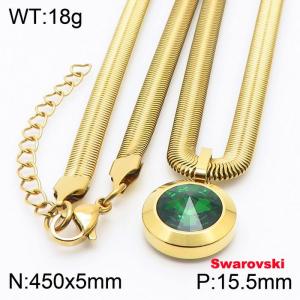 Stainless steel 450X5mm  snake chain with swarovski big stone circle pendant fashional gold necklace - KN233400-K
