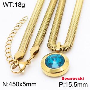 Stainless steel 450X5mm  snake chain with swarovski big stone circle pendant fashional gold necklace - KN233401-K