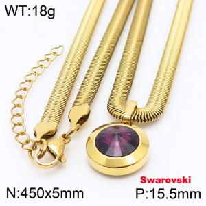 Stainless steel 450X5mm  snake chain with swarovski big stone circle pendant fashional gold necklace - KN233402-K