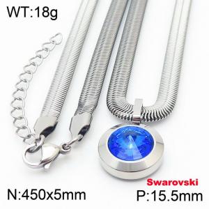 Stainless steel 450X5mm  snake chain with swarovski big stone circle pendant fashional silver necklace - KN233403-K
