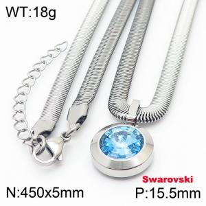 Stainless steel 450X5mm  snake chain with swarovski big stone circle pendant fashional silver necklace - KN233405-K