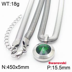 Stainless steel 450X5mm  snake chain with swarovski big stone circle pendant fashional silver necklace - KN233406-K