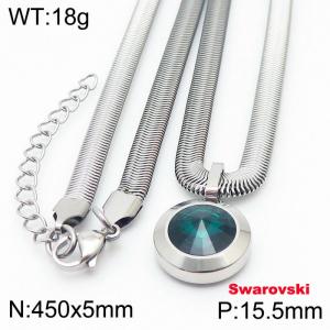 Stainless steel 450X5mm  snake chain with swarovski big stone circle pendant fashional silver necklace - KN233408-K
