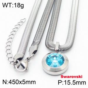 Stainless steel 450X5mm  snake chain with swarovski big stone circle pendant fashional silver necklace - KN233409-K