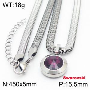 Stainless steel 450X5mm  snake chain with swarovski big stone circle pendant fashional silver necklace - KN233411-K