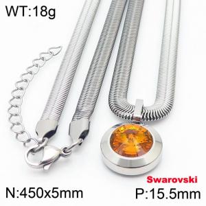 Stainless steel 450X5mm  snake chain with swarovski big stone circle pendant fashional silver necklace - KN233412-K