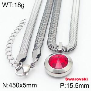 Stainless steel 450X5mm  snake chain with swarovski big stone circle pendant fashional silver necklace - KN233413-K