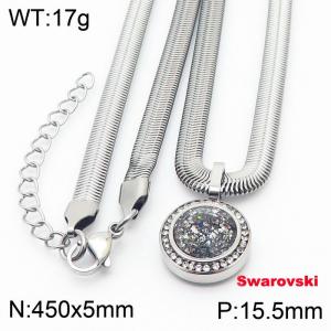 Stainless steel 450X5mm  snake chain with swarovski crystone circle pendant fashional silver necklace - KN233414-K