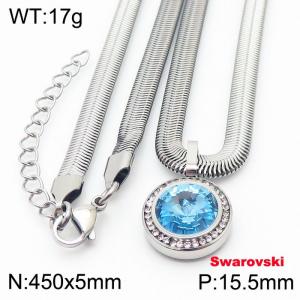 Stainless steel 450X5mm  snake chain with swarovski crystone circle pendant fashional silver necklace - KN233416-K