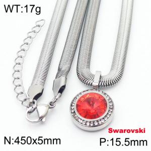 Stainless steel 450X5mm  snake chain with swarovski crystone circle pendant fashional silver necklace - KN233417-K