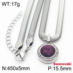 Stainless steel 450X5mm  snake chain with swarovski crystone circle pendant fashional silver necklace - KN233418-K