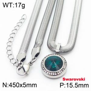 Stainless steel 450X5mm  snake chain with swarovski crystone circle pendant fashional silver necklace - KN233419-K