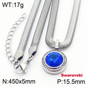 Stainless steel 450X5mm  snake chain with swarovski crystone circle pendant fashional silver necklace - KN233420-K