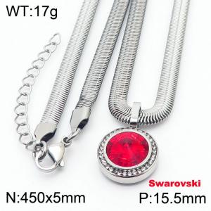Stainless steel 450X5mm  snake chain with swarovski crystone circle pendant fashional silver necklace - KN233422-K
