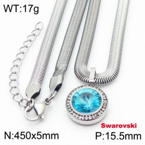 Stainless steel 450X5mm  snake chain with swarovski crystone circle pendant fashional silver necklace - KN233423-K
