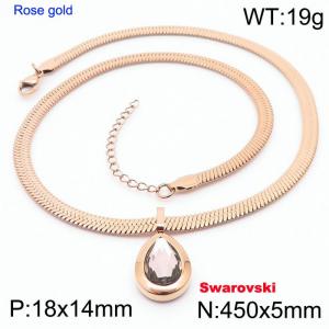 Stainless steel 450X5mm snake chain with swarovski stone oval pendant fashional rose gold necklace - KN233452-K