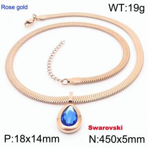 Stainless steel 450X5mm snake chain with swarovski stone oval pendant fashional rose gold necklace - KN233453-K