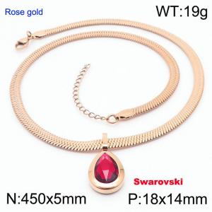 Stainless steel 450X5mm snake chain with swarovski stone oval pendant fashional rose gold necklace - KN233454-K