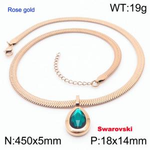 Stainless steel 450X5mm snake chain with swarovski stone oval pendant fashional rose gold necklace - KN233455-K