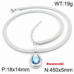 Stainless steel 450X5mm snake chain with swarovski stone oval pendant fashional silver necklace - KN233456-K