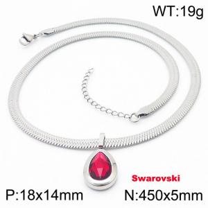 Stainless steel 450X5mm snake chain with swarovski stone oval pendant fashional silver necklace - KN233457-K