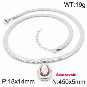 Stainless steel 450X5mm snake chain with swarovski stone oval pendant fashional silver necklace - KN233458-K