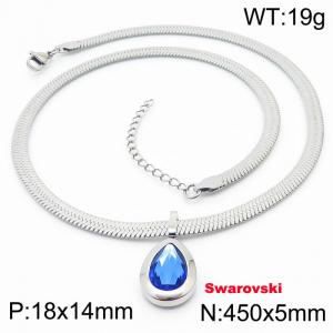 Stainless steel 450X5mm snake chain with swarovski stone oval pendant fashional silver necklace - KN233459-K