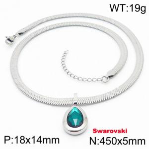 Stainless steel 450X5mm snake chain with swarovski stone oval pendant fashional silver necklace - KN233460-K