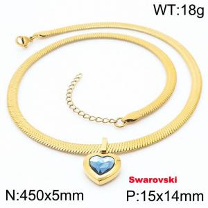 Stainless steel 450X5mm snake chain with swarovski stone heart shape pendant fashional gold necklace - KN233461-K